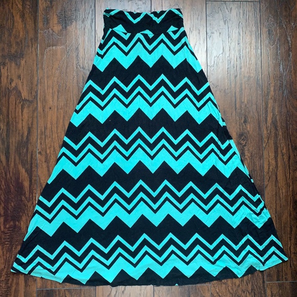 Free Kisses Skirts Zigzag Tribal Turquoise Maxi Skirt Black Chevron Soft Poshmark